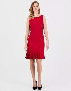 Kasper Petite Ruffle Hem Crepe Sheath Dress,Red,6P,NWT